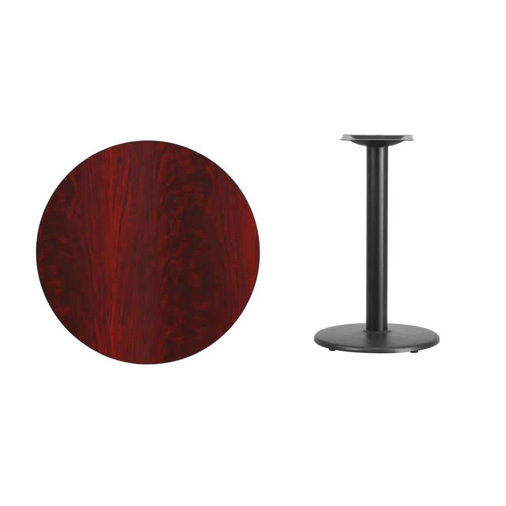 Elegant 30" Round Mahogany Laminate Dining Table with Cast Iron Base