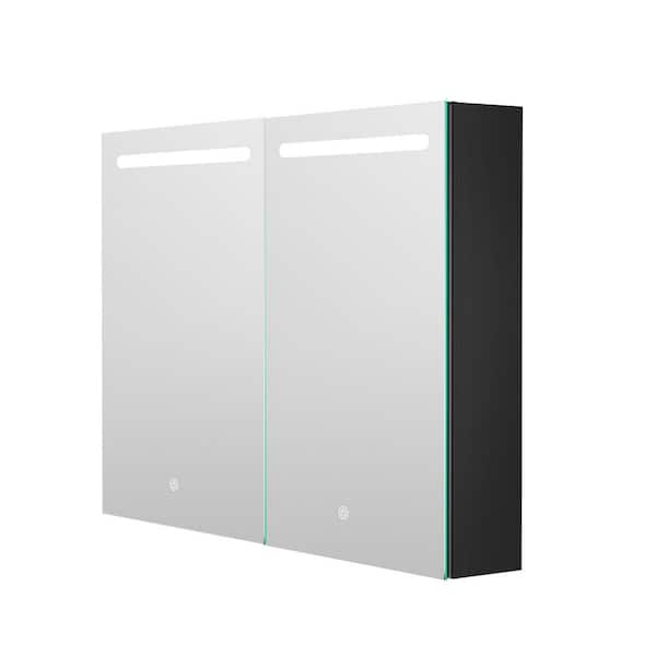 Unbranded 40 in. W x 30 in. H Large Lighted Rectangular Black Aluminum Surface Mount Medicine Cabinet with Mirror