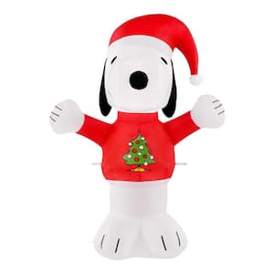 3.5 ft Pre-Lit LED Peanuts Airblown Snoopy in Christmas Tree Sweater Christmas Inflatable