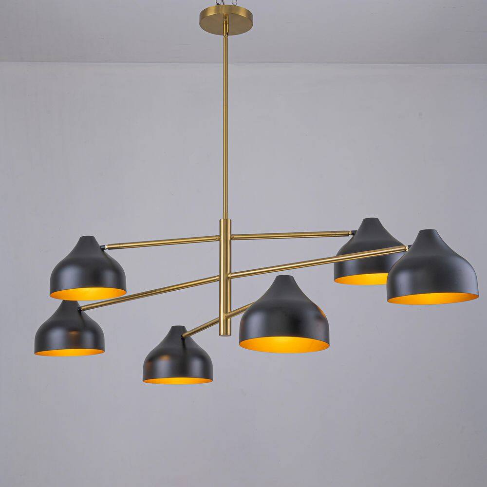 55 in. 6-Light Mid Century Matte Black and Gold Linear Chandelier with Iron Shades for Dining Room price history on PriceWatchPro