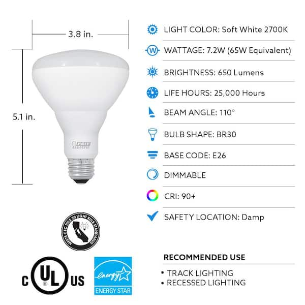 Feit Electric 65 Watt Equivalent BR30 Dimmable CEC Title 20 ENERGY