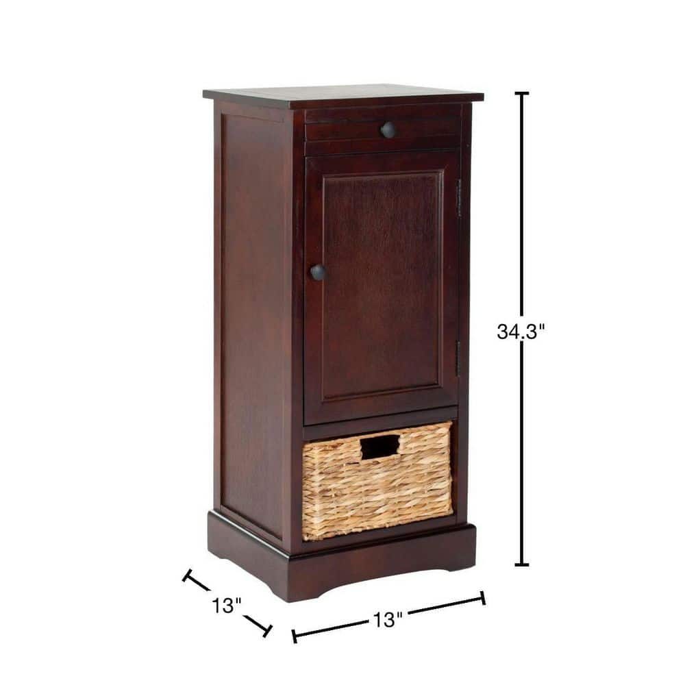 Dark Cherry Tall Accent Cabinet with Woven Basket