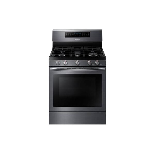 Samsung 30 in. 5.8 cu. ft. Flex Duo Double Oven Gas Range with Self-Cleaning Dual Convection Oven in Black Stainless
