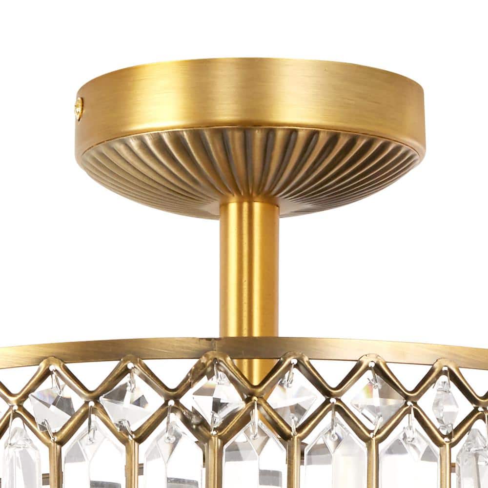 Hollywood Glam 17" Gold Metal & Beveled Jeweled Glass Drum LED Light