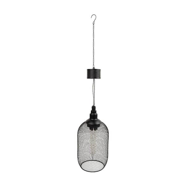 12 in. Tall 24-Light Black Hanging Solar Powered LED Outdoor Mesh Lantern Pendant