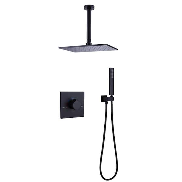 FLG Single Handle 1-Spray Shower Faucet 1.8 GPM with Ceramic Disc Valves Brass Shower System with Hnad Shower in Matte Black