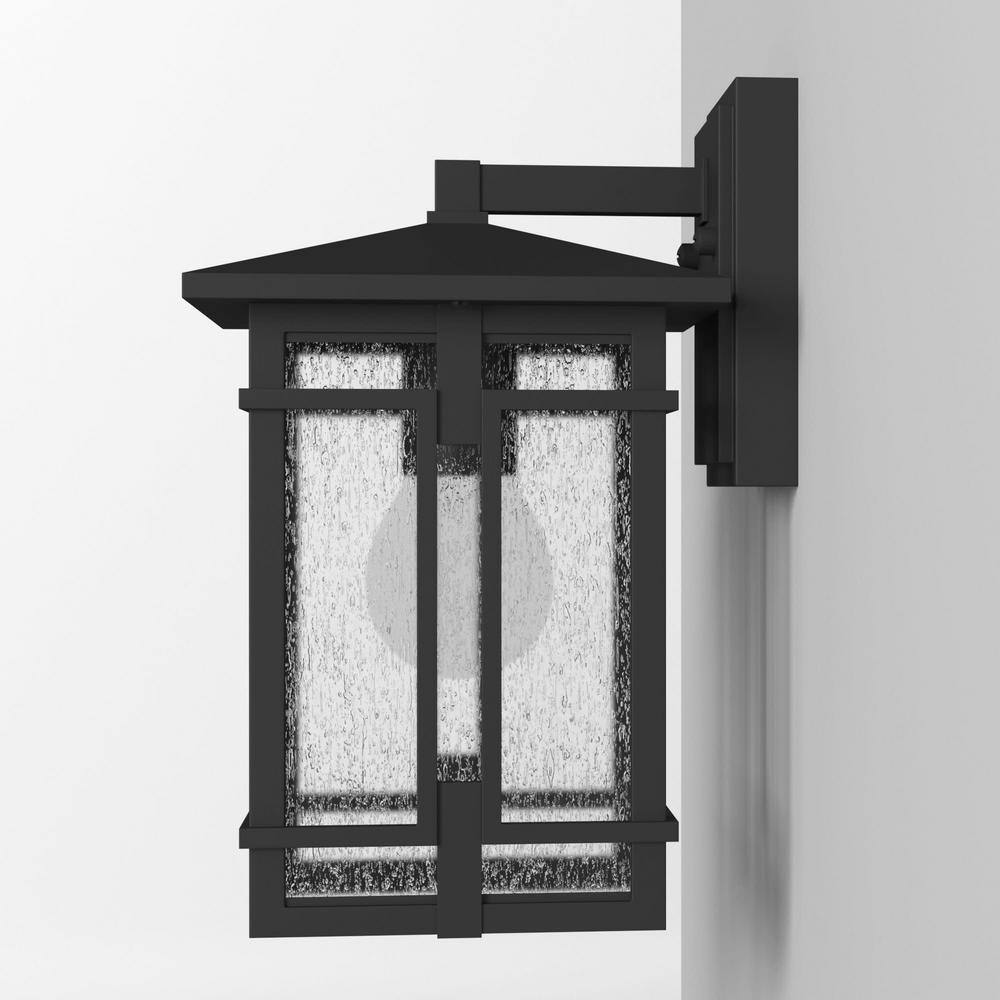 Tucker Museum Black Dimmable Outdoor Wall Sconce with Clear Seedy Glass