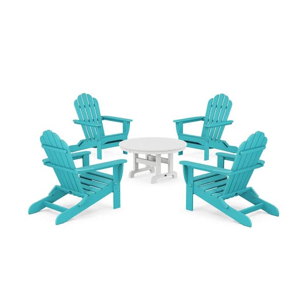 Trex Outdoor Furniture Monterey Bay 5-Piece Plastic Patio Conversation Set in Aruba Folding Adirondack Chair