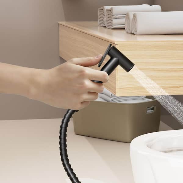 1 Handle Bidet Faucet with 47 in. Stainless Steel Hose and Wall Mount Holder for Bathroom in Matte Black