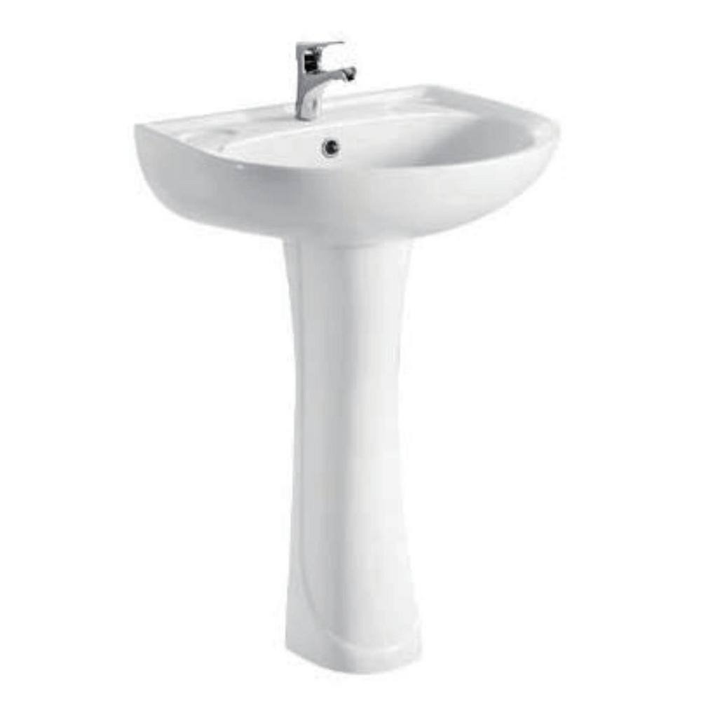 HOROW 18" Round Ceramic Pedestal Combo Bathroom Sink in White with