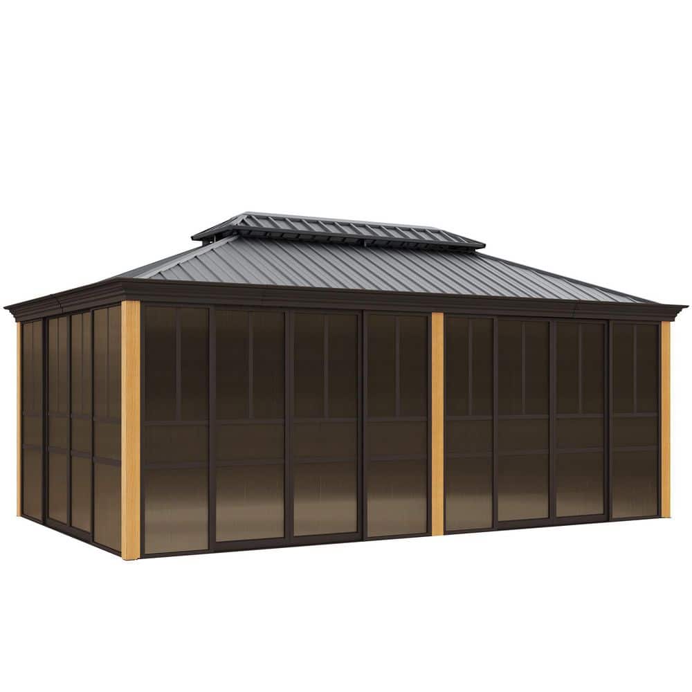 12 ft. x 20 ft. Sunroom Hardtop Gazebo, Double Galvanized Steel Roof Aluminum Solarium with Sliding Doors and PE Screen price history on PriceWatchPro