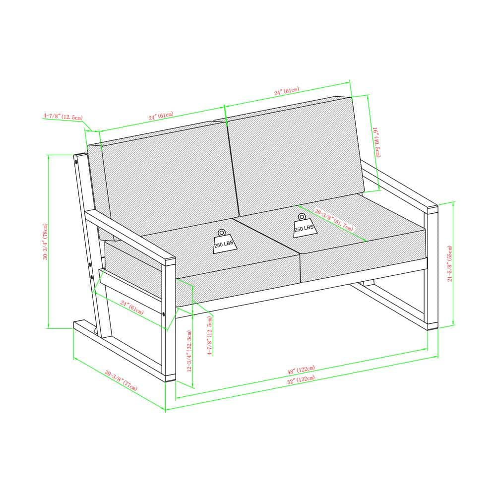 White Upholstered Solid Acacia Wood 2-Seater Loveseat