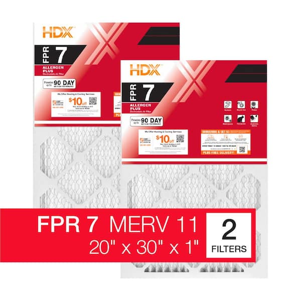 HDX 20 in. x 30 in. x 1 in. Allergen Plus Pleated Furnace Air Filter FPR 7, MERV 11 (2-Pack)