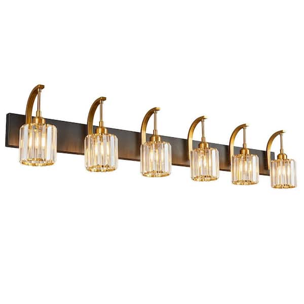Home Lighting 51.18 in. 6-Light BlackGold Round Vanity Lights with Crystal Accents Over Mirror For Bathroom（JW-294）