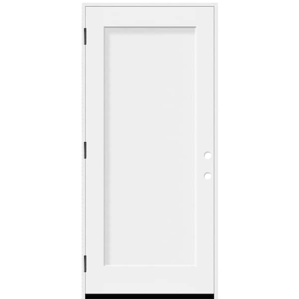 Legacy 36 in. x 80 in. 1 Panel Shaker RHOS Unfinished White Fiberglass Prehung Front Door w/4-9/16 Jamb