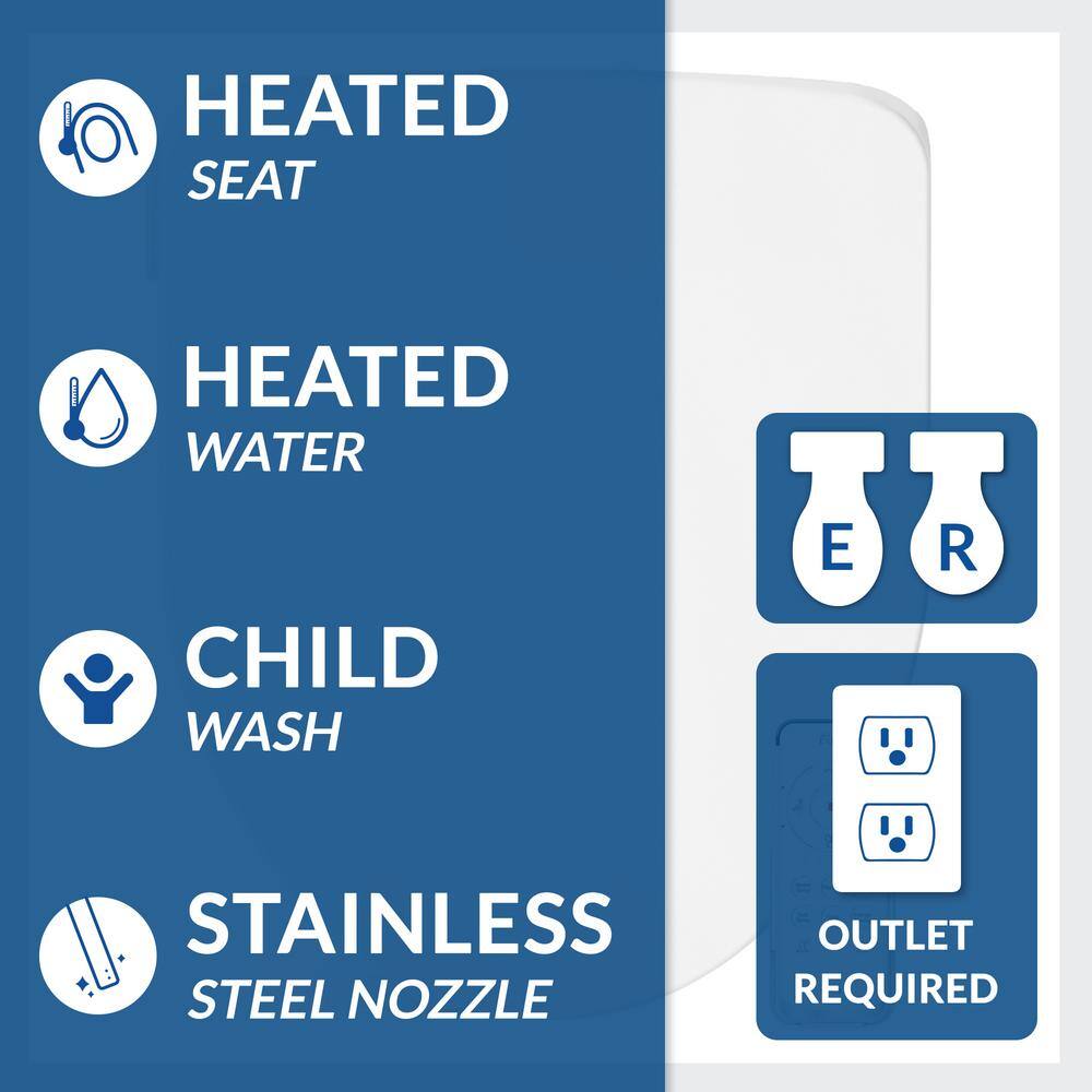 Elongated White Heated Bidet Toilet Seat with Remote