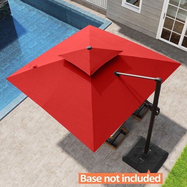 Double Top 10 ft. x 10 ft. Square Aluminum Adjustable Tilt Heavy-Duty 360° Rotation Cantilever Patio Umbrella in Red