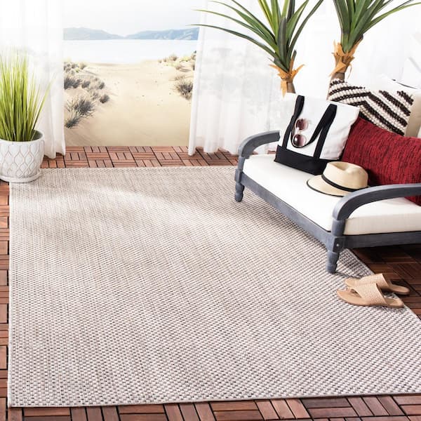 Courtyard Beige/Brown 5 ft. x 5 ft. Square Solid Indoor/Outdoor Patio  Area Rug