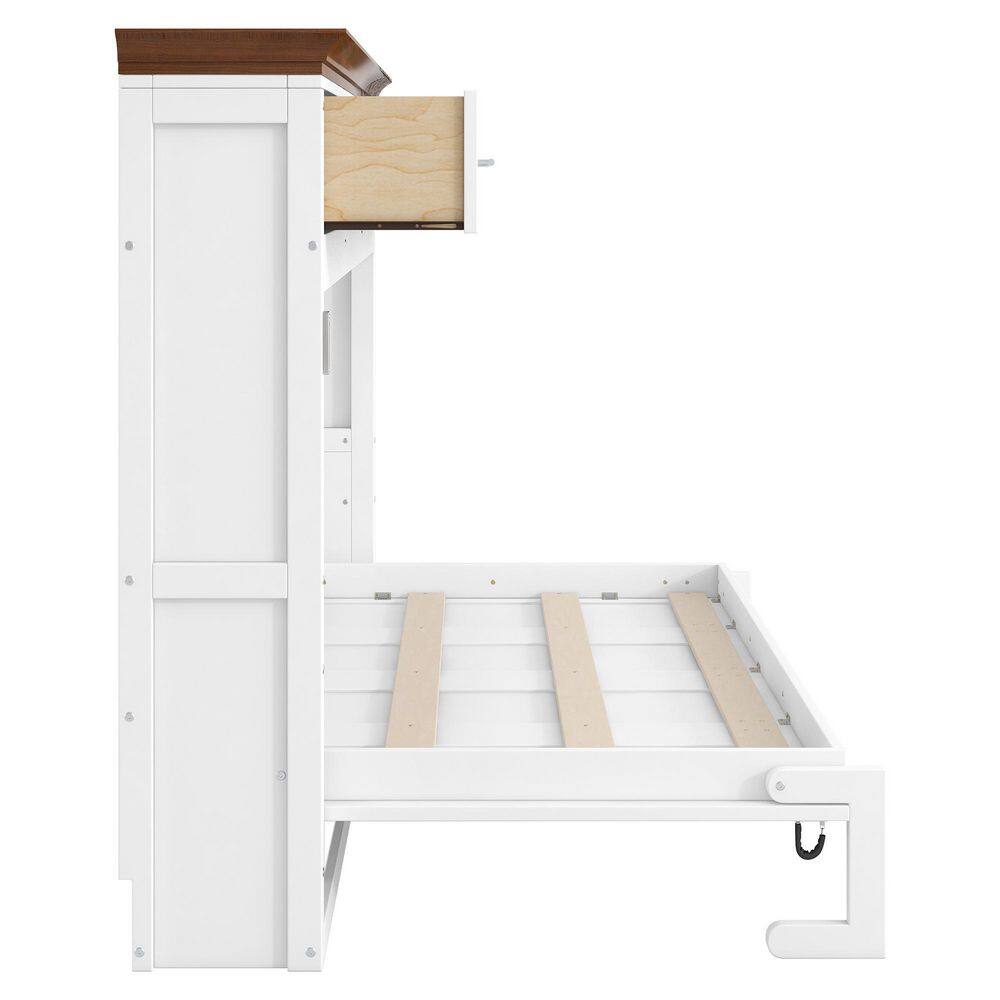 White Wood Frame Twin Murphy Bed with 3 Drawers - thumbnail 5