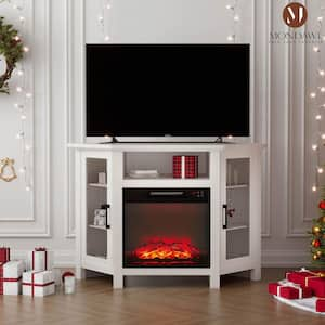 45 in. Freestanding MDF Electric Fireplace TV Stand with Shelves in White