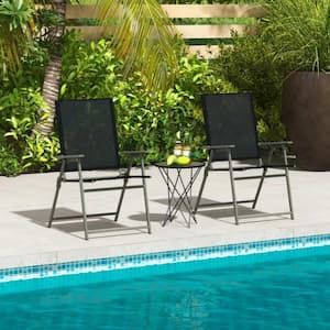 Adjustable Metal Beach Chair 2 Pieces Patio Folding Chairs with Armrests for Deck Garden Yard