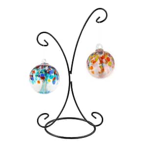 Tree Of Life 2 4 in. Multi-Color Hand Blown Glass Balls with Metal Antique Bronze Finish Stand