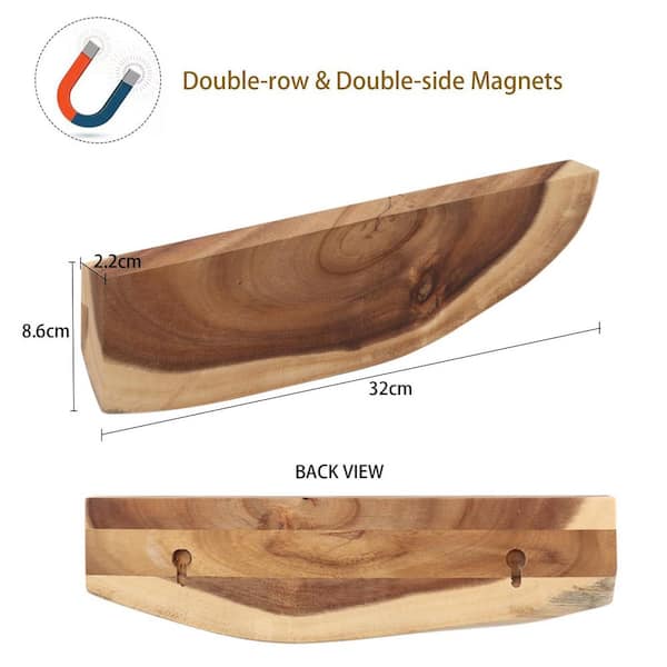 12.5 in. Acacia Wood Magnetic Knife Holder Wall-Mount Strip with Strong Magnets for Kitchen Knife Storage