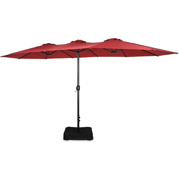 Unbranded 15 ft. Double-Sided Market Patio Umbrella with Crank and Umbrella Base in Red