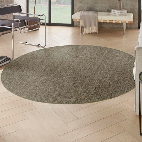 Tulum Olive 8 ft. x 8 ft. Linear Contemporary Round Area Rug