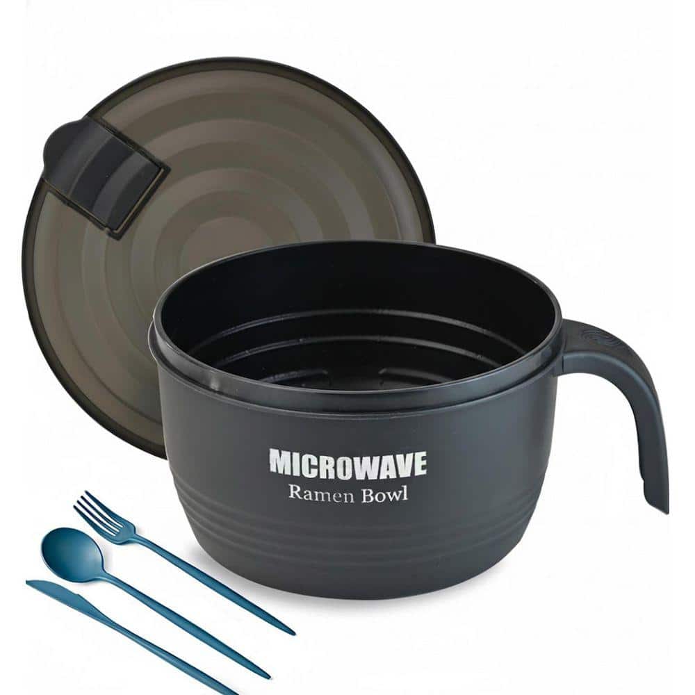 Lynzavix 45 oz. Black Microwave Ramen Cooker Bowl with Lid and
