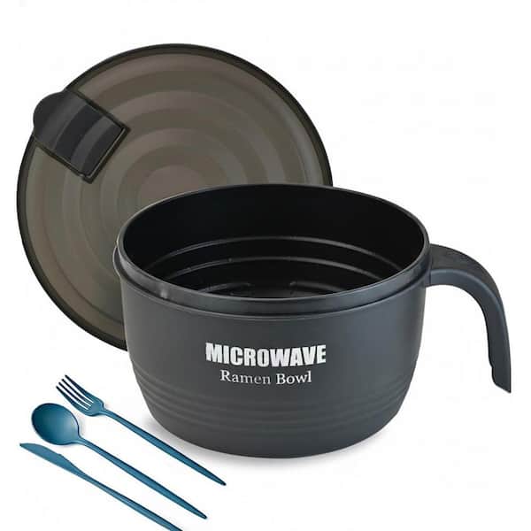45 oz. Black Microwave Ramen Cooker Bowl with Lid and Handle, Propylene, Vented Steam Release, Dishwasher Safe