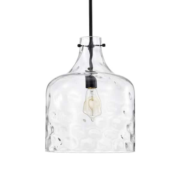 Daelan 12 in. 1-Light Indoor Matte Black Finish Pendant Light with Light Kit