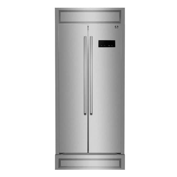Forno Salerno 33 in. 15.6 cu. ft. Side-by-Side Refrigerator in Stainless Steel, Modern Decorative Grill, 37 in. W