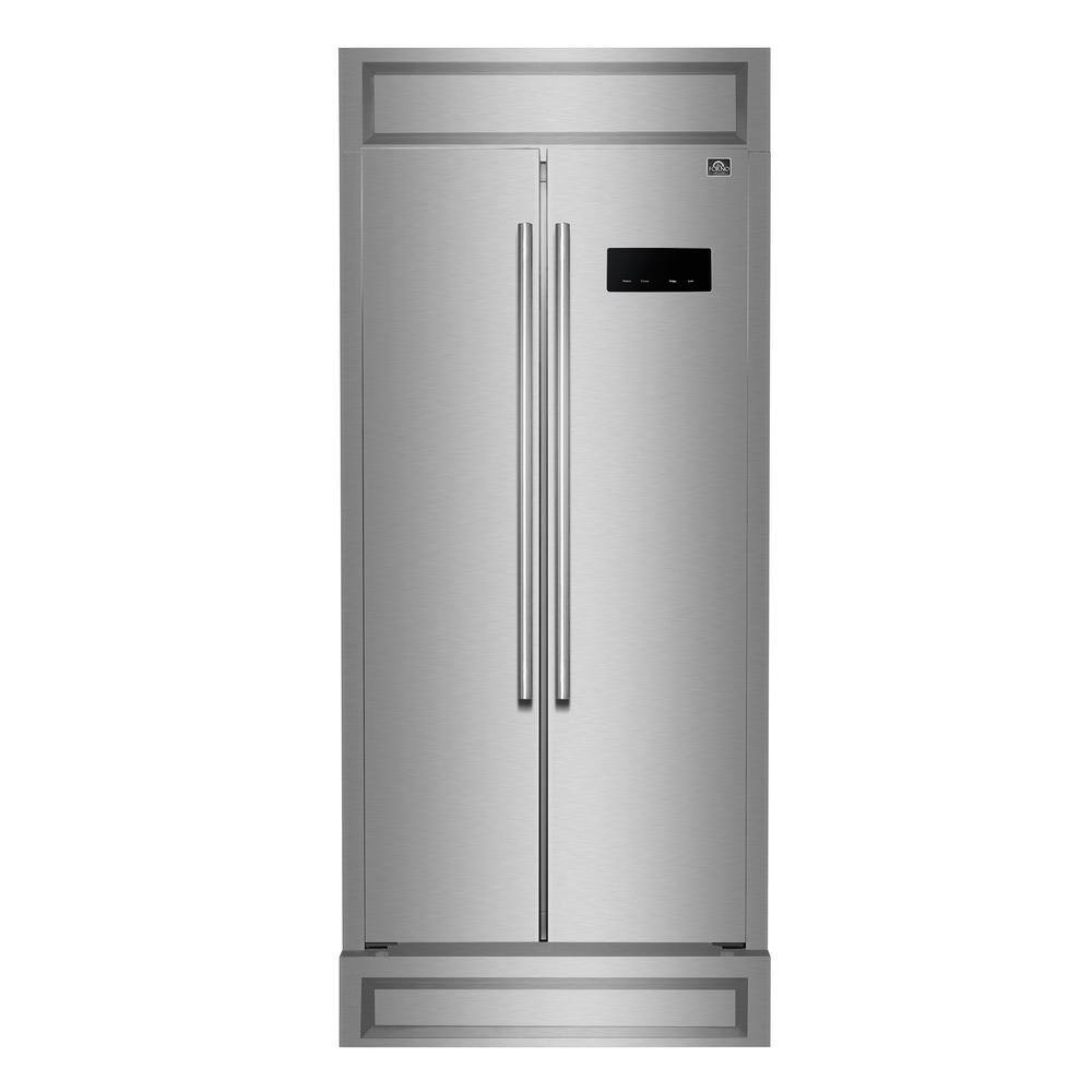 Forno Salerno 33 in. 15.6 cu. ft. Side-by-Side Refrigerator in Stainless Steel, Modern Decorative Grill, 37 in. W