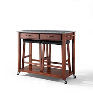 Cherry Kitchen Cart with Granite Top and Stools