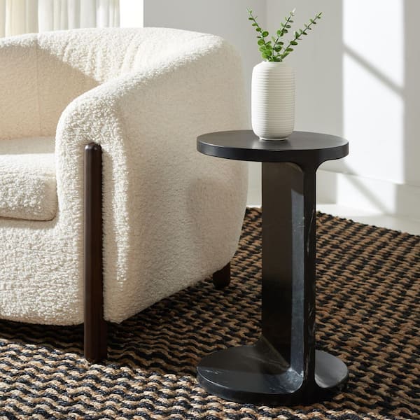 Melinda 12 in. Black Round Marble End Table