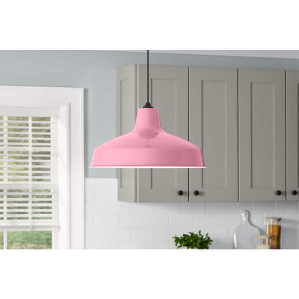 Hampton Bay 1-Light Pink Warehouse Pendant with Metal Shade