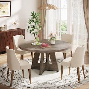 Roesler Farmhouse Gray Wood 47 in. W Pedestal Round Dining Table without Chairs, Kitchen Dining Table Seats 4