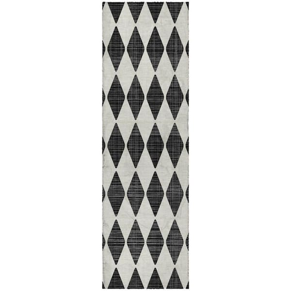 Dream Shag Premium Machine Washable Abstract ADS578 Black 2 ft. x 7 ft. Runner Rug