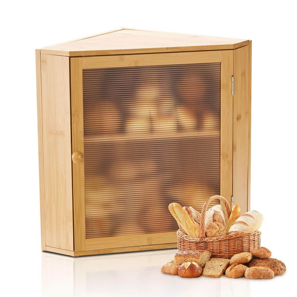 VEVOR Corner Bread Box for Kitchen Counter, Double Layer Large