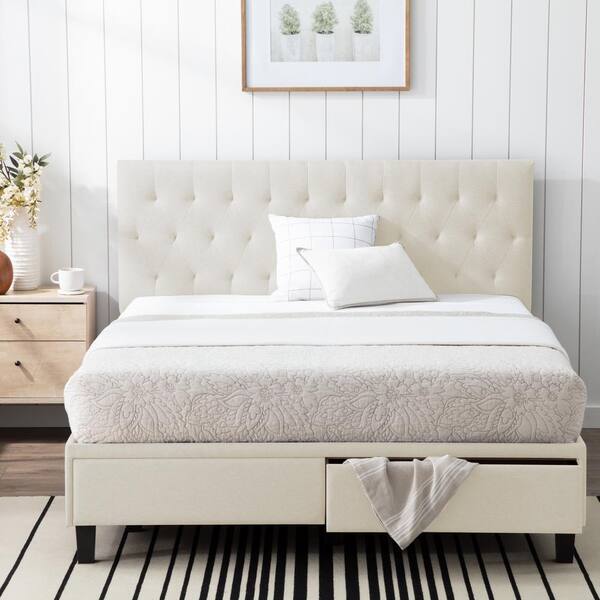 Brookside Anna Upholstered Cream Cal, Cal King Platform Bed With Storage