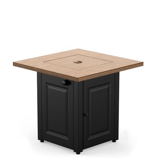 COOLSHARK 28 in. Propane Fire Pit Table 50000 BTU Outdoor Steel Gas Fire Pit Table with Fire Pit Lid, Rocks, Wood Grain