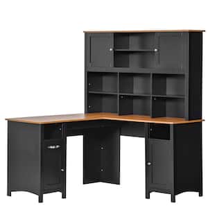 58 in. L-Shaped Black MDF 1-Drawer Corner Computer Desk with Hutch with Storage Cabinets, Shelves