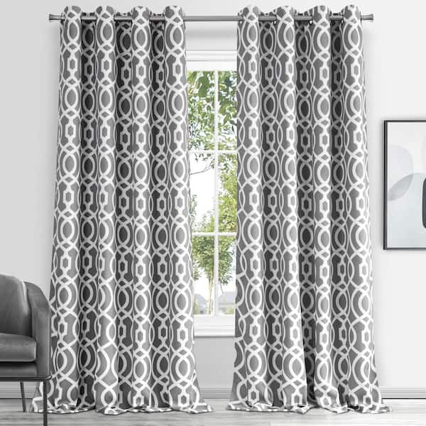 Dainty Home Trellis Printed Design 54" x 84" Black out Single Window Panel in Silver