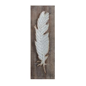 Metal Feather Wood and Metal Wall Sculpture