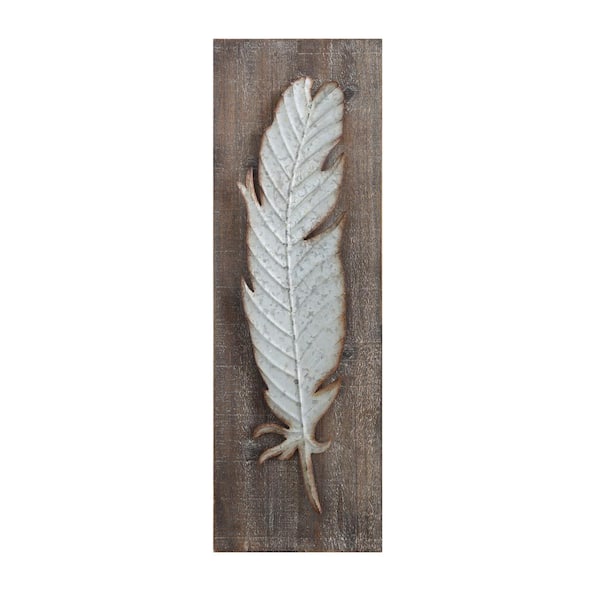 Storied Home Metal Feather Wood and Metal Wall Sculpture