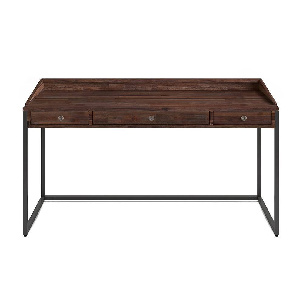Industrial Distressed Charcoal Brown Acacia Wood Desk with Drawer