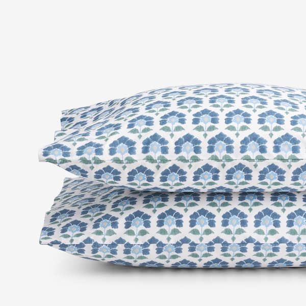 The Company Store Company Cotton Ellary Butti Blue Multi Cotton Percale King Pillowcase (Set of 2)