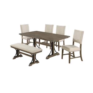 Martha 6-pc dining set Beige Linen Fabric with Bench
