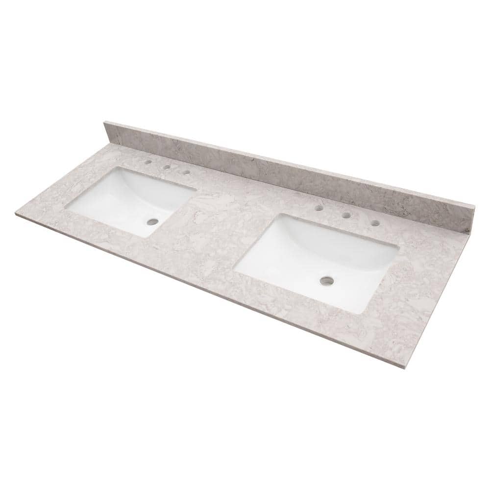 61 in. Drifting Fog Marble Double Sink Bathroom Vanity Top